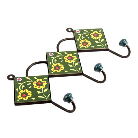 Forest Green Yellow Flower Tiles Hook